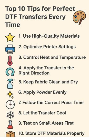 Top 10 Tips for Perfect DTF Transfers Every Time