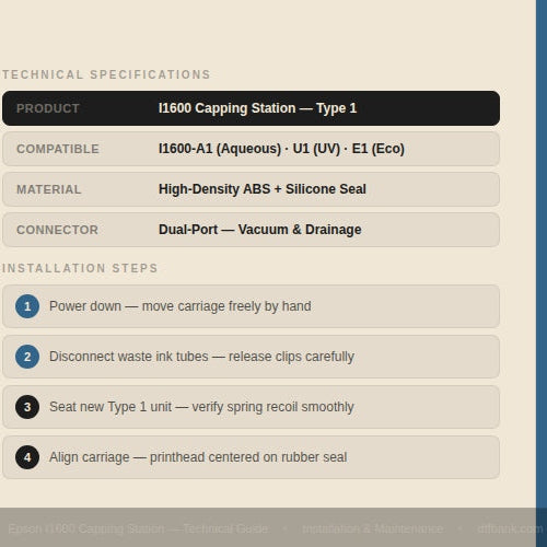 Epson I1600 Printhead Capping Station (Type 1): Technical Specifications and Installation Guide