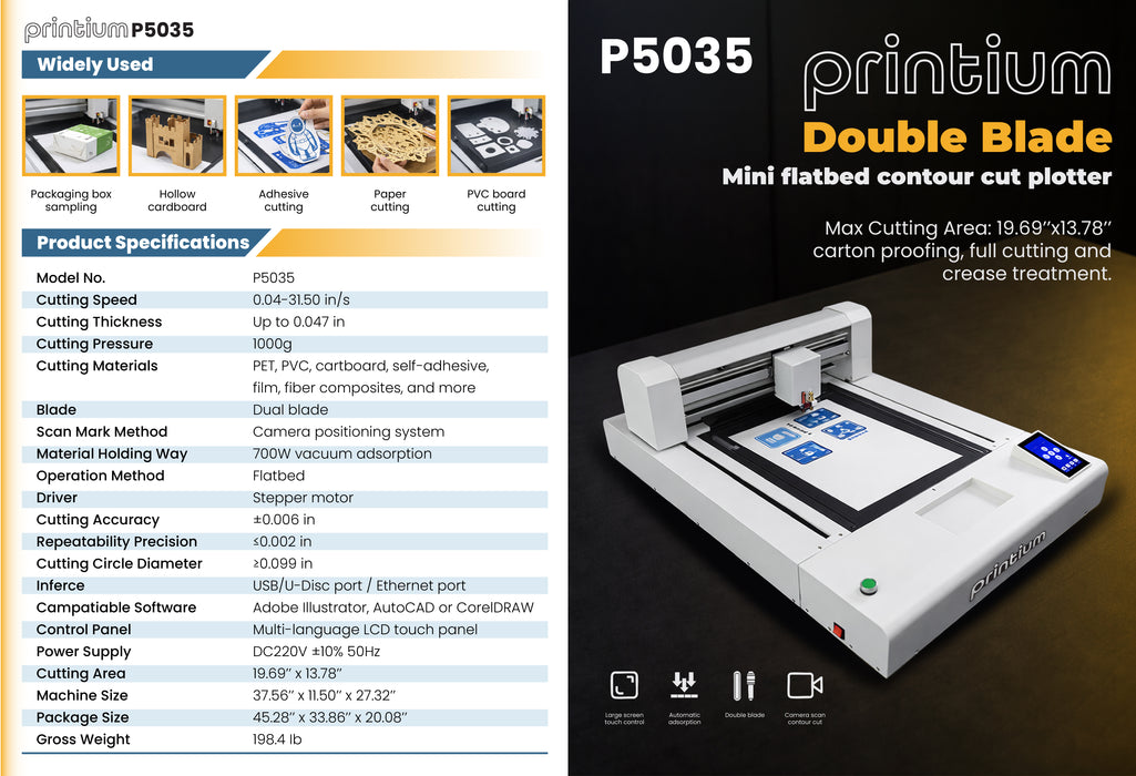 P5035 - Flatbed Contour Cutting Plotter with Vacuum Platform for TPU, DTF, UV DTF, Vinyl, PVC, Cardboard