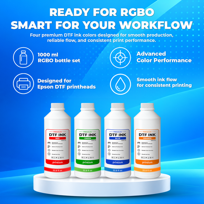 Premium DTF Ink - 1 Liter (33.8 fl oz) - RGBO DTF Inks for 9-Color DTF Printing