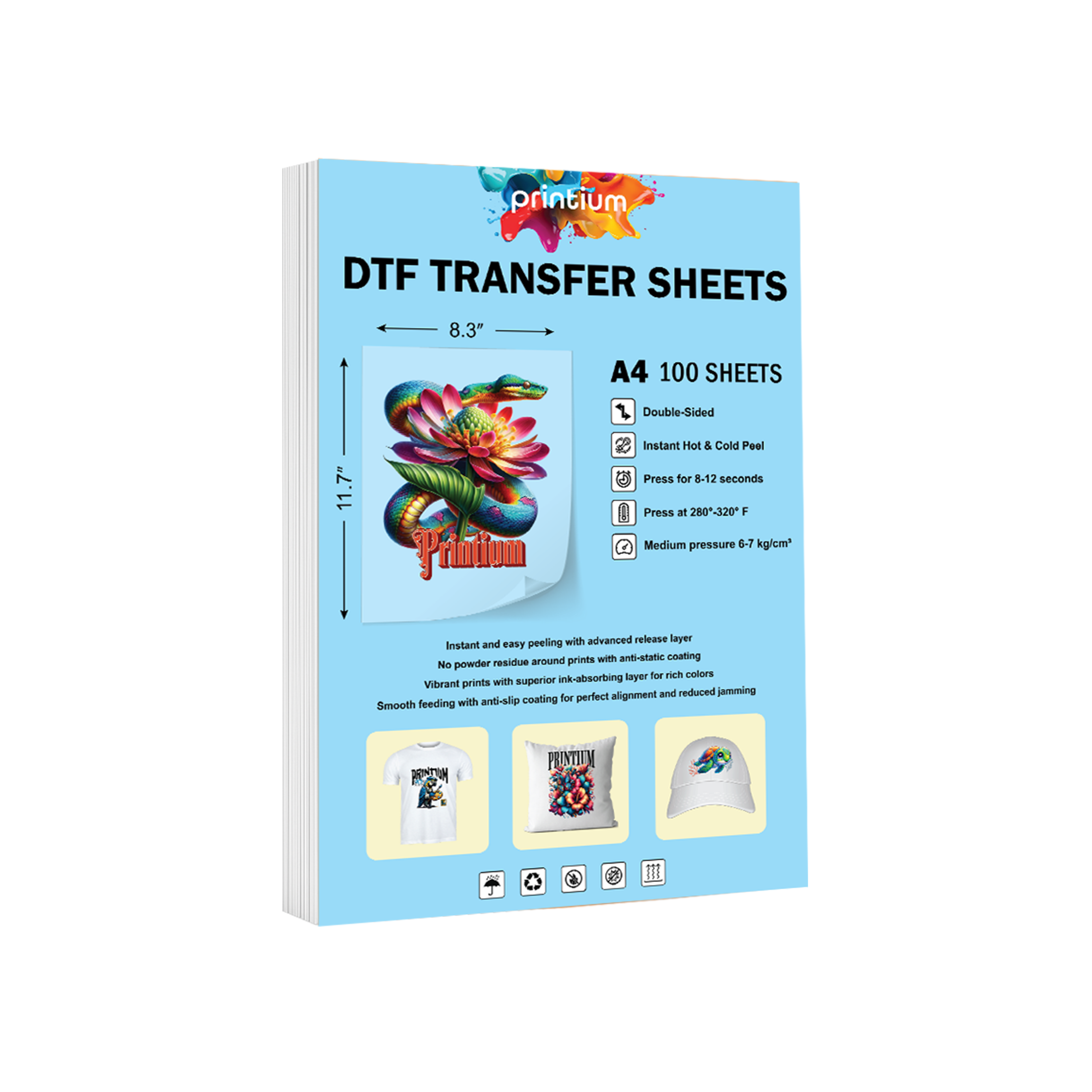 AOK DTF Transfer Film 100 Sheets - A4+ PET Heat Transfer Paper For DTF Printers Hot/Cold Peel