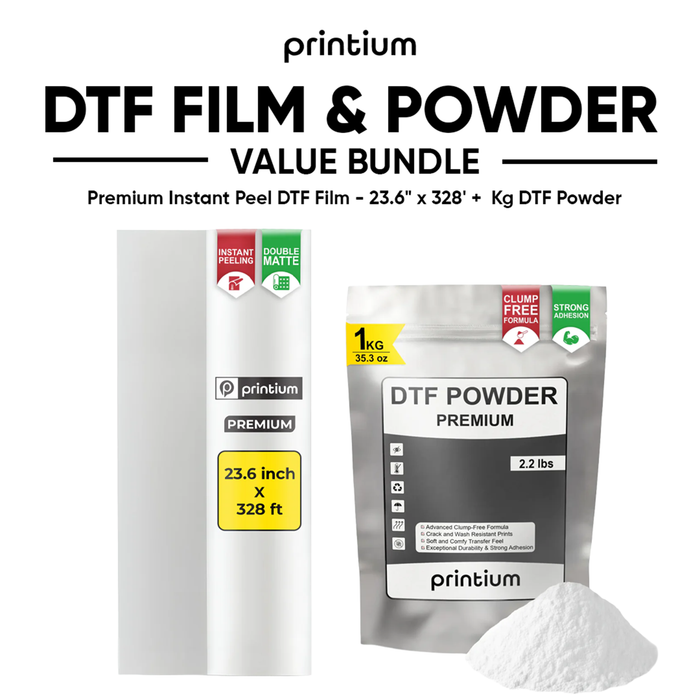 Premium DTF Film & DTF Powder Bundle – 23.6" × 328 ft Premium Instant Peel Film Roll + 2.2 lbs DTF Powder